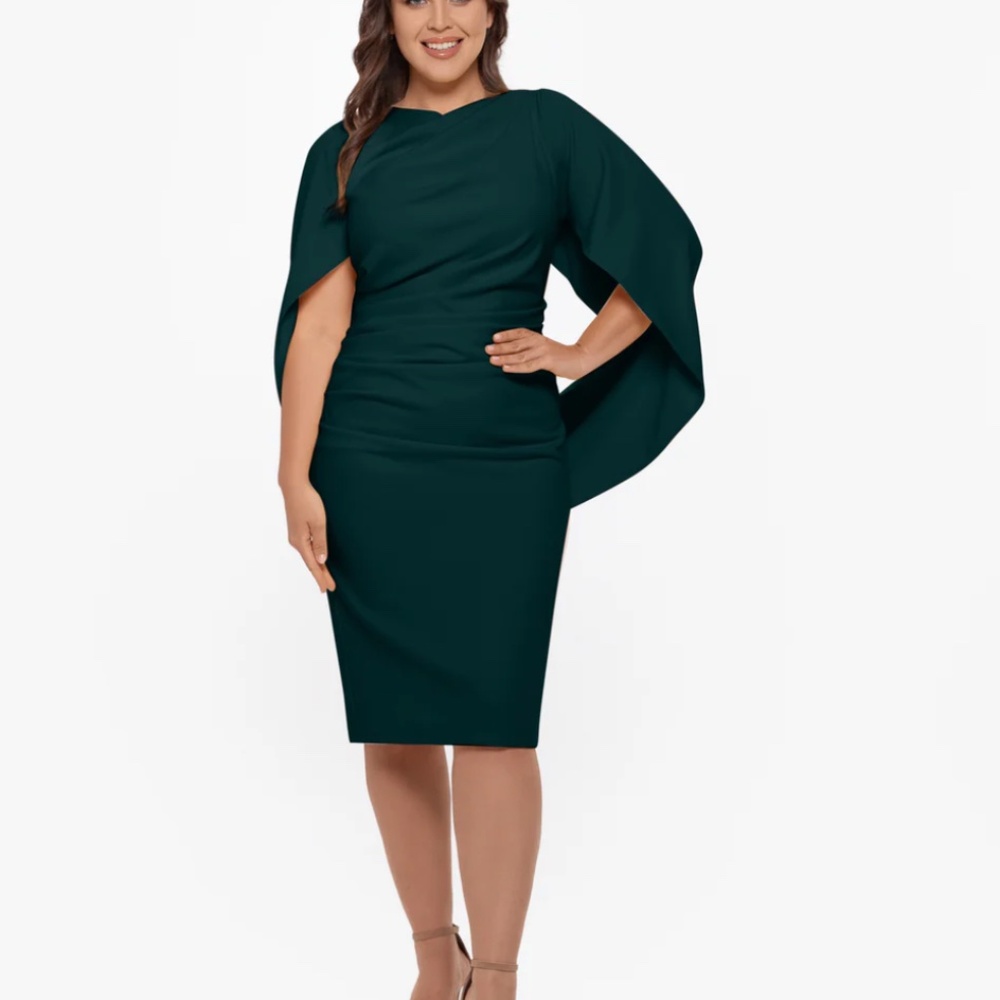 Betsy & Adam - PLUS "JORDAN" SHORT SCUBA CREPE DRAPE BACK DRESS - 20W